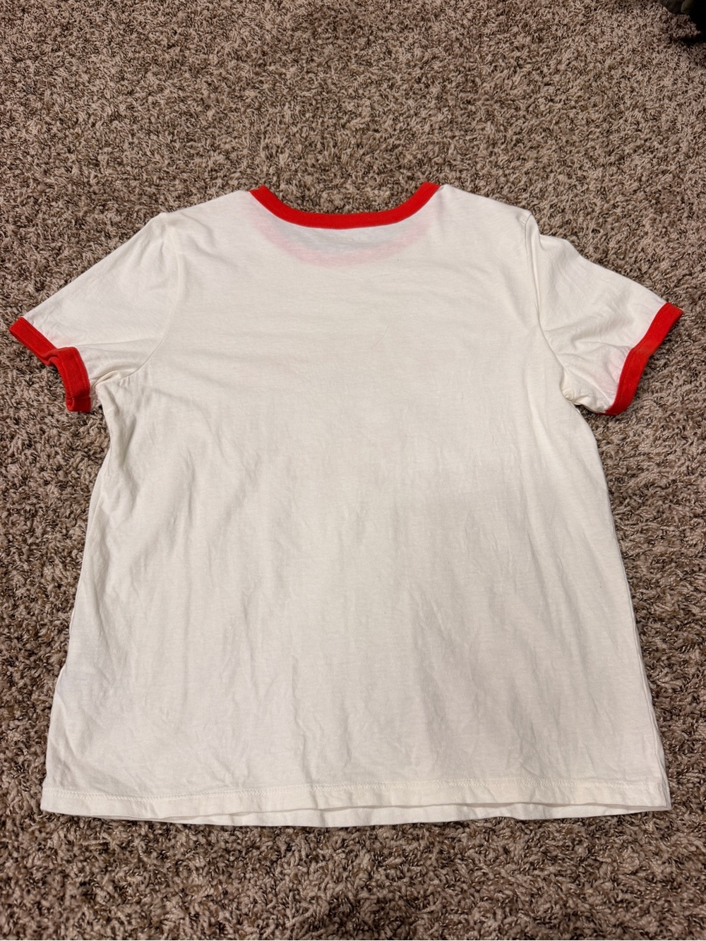 Old Navy White Tee with Red Trim and Blue Cherry’s Cafe Graphic - Picture 3 of 4